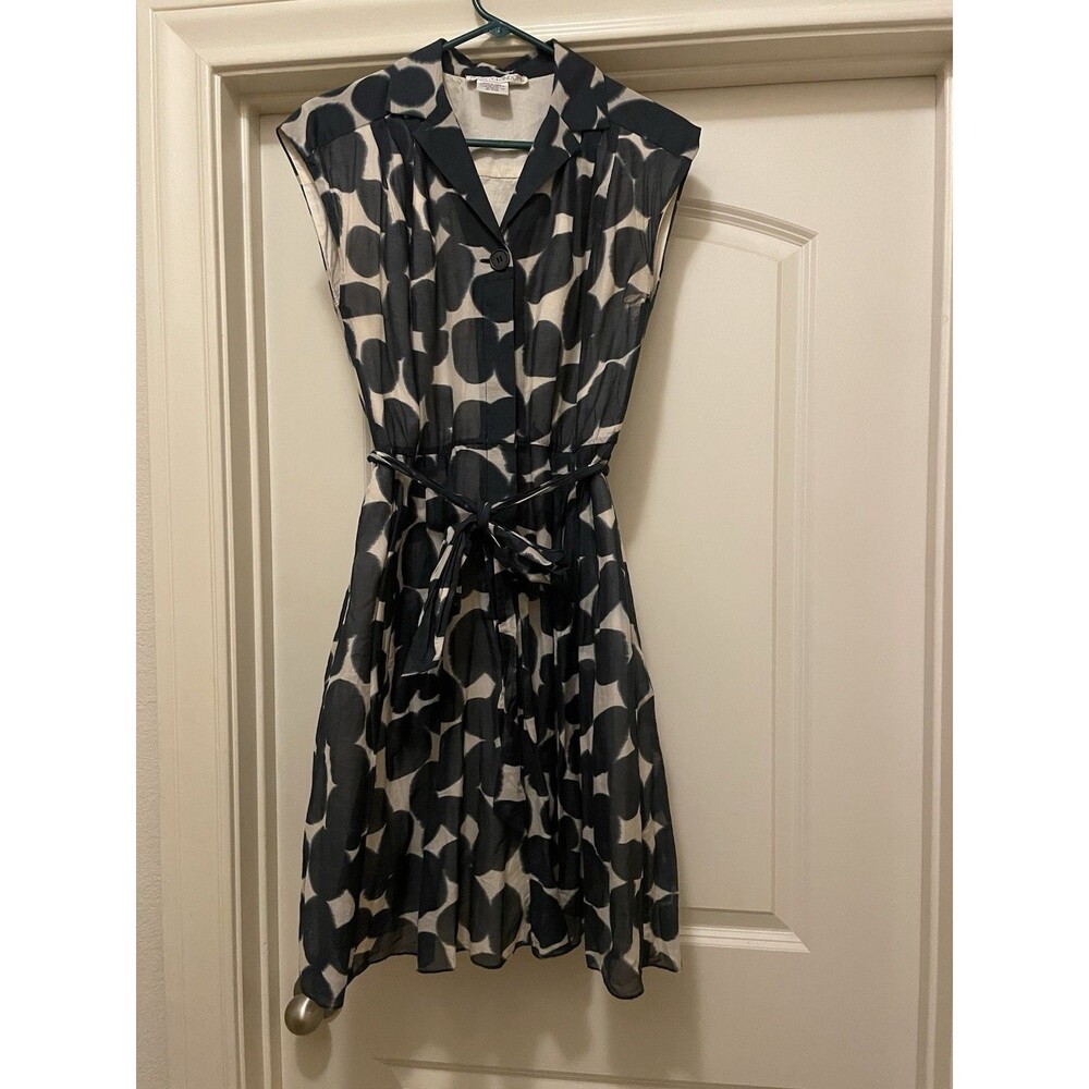 Maggy London Women's Dress Size 6 Navy Blue Polka Dot Full Skirt - Picture 3 of 7